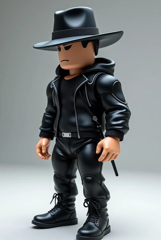 A ROBLOX CHARACTER WITH A BLACK HAT