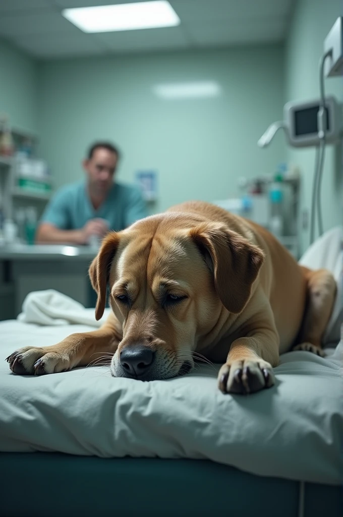 Picture of a sick dog in the hospital 