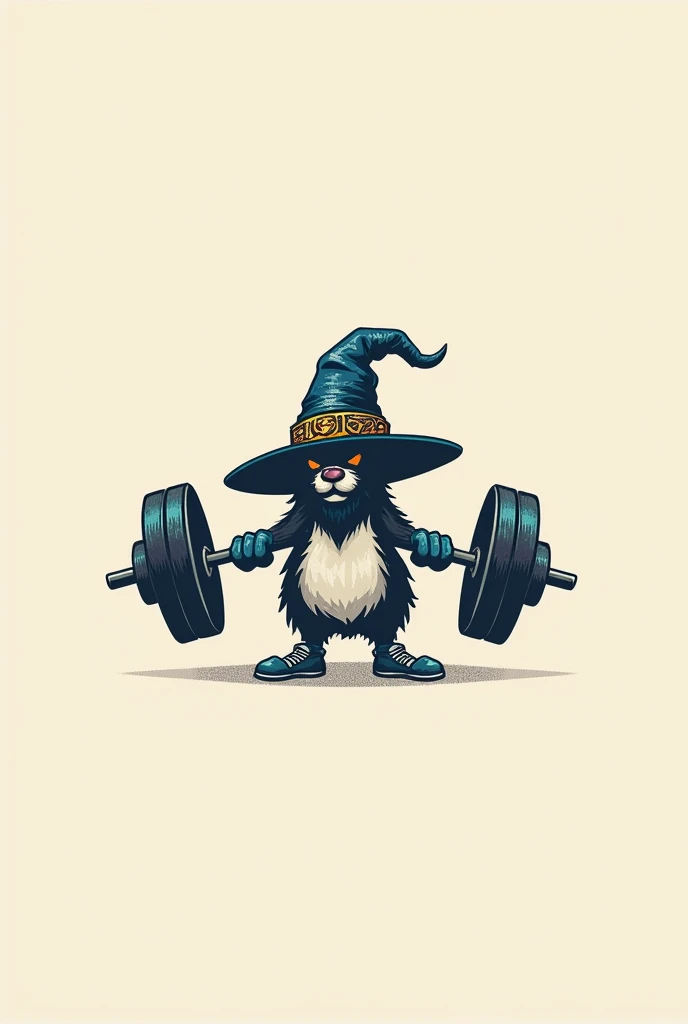 A logo with a crooked gym bar and a wizard&#39;s hat on top 