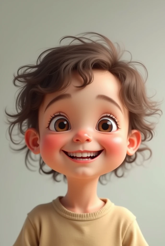 a child with down syndrome smiling, neutral background