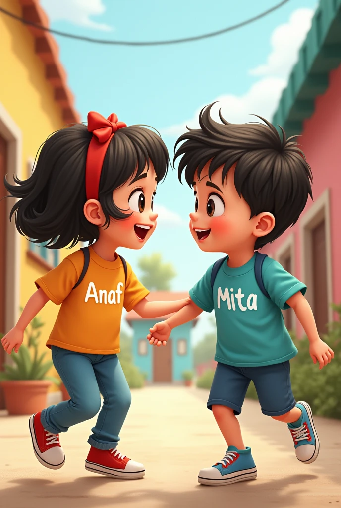 একটা ছেলে একটা মেয়ে কোরছে ছেলের শার্টে Anaf লেখা এবং মেয়ের শার্টে Mita লেখা থাকবে
