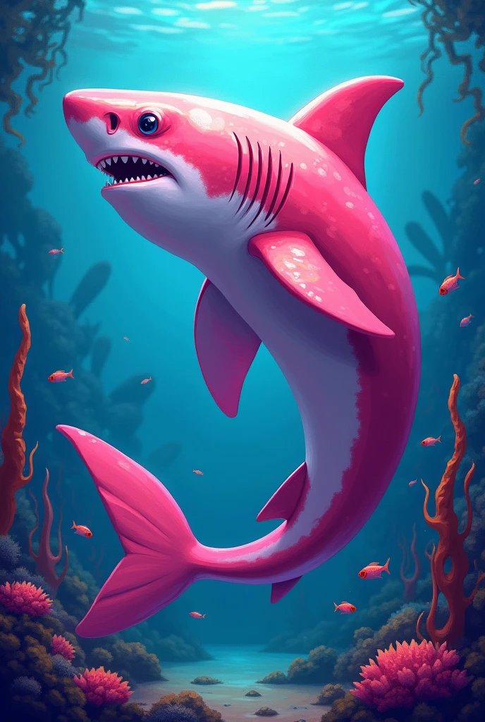 Pink shark in the shape of the number 3