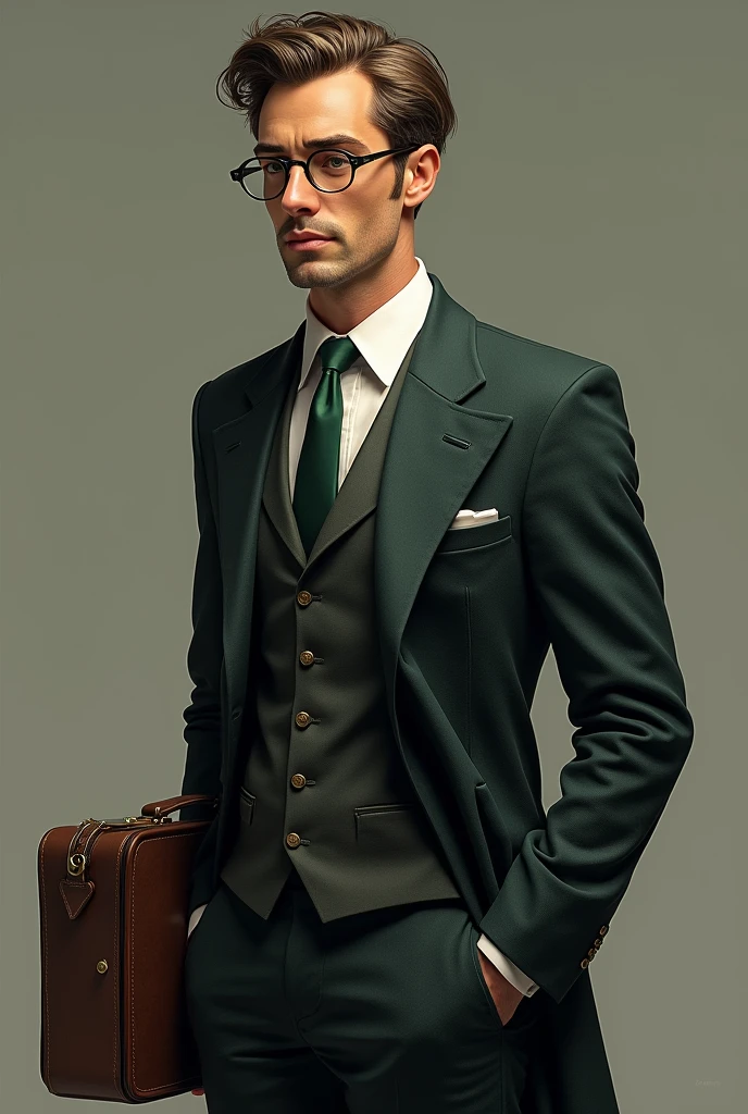 name: Dr Rafael, Code name; The Watcher
Idade: 22 years Physical Appearance:
Height: 1,78 m
*cos: Slim and slightly slender, with an upright posture that denotes confidence and a certain formality. Your movements are precise and calculated.
*muka: muka ovalado com traços bem definidos, sem beard, which gives an air of cleanliness and organization. His face often displays a thoughtful expression..
*eyeballs: eyeballs verdes, deep and inquisitive, always observing and analyzing everything around you. There is a constant glint of curiosity in his gaze.
*body hair: body hair castanho claro, slightly wavy, kept short and tidy. A few gray strands at the temples indicate wisdom and experience..
*outfit: Usually wears formal clothes, such as well-cut suits or blazers paired with dress shirts. Even in more casual situations, dresses elegantly and neatly. Wears thin-framed glasses that give an intellectual touch to his look.
*Accessories: Always carries a worn leather briefcase, Full of papers, books and a laptop. Wear a classic wristwatch and, Sometimes, is seen with a stylish fountain pen, which he often twirls between his fingers when he is thinking.