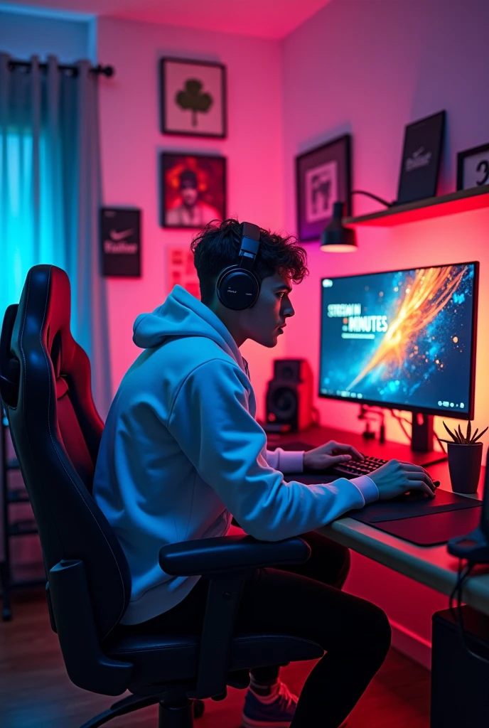 A photo that says ( Stream in a few minutes ) I want you to design them as a streamer in Spanish