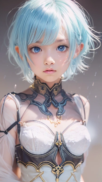Fantasy,8k,非常に精細なCGユニットのwallpaper, masterpiece,High resolution,Highest quality,Highest quality real texture skin,,Increase the resolution,Highest quality,Very detailed,wallpaper,Cinema Lighting,Ray Tracing,Golden Ratio, Cute anime face, (((Flat Chest))), (Flat Chest:1.1),((((Short Bob Hair)))),Light blue hair,Complex eyes,Beautiful attention to detail,Symmetrical eyes,(((detailed aspects))),Beautiful lip detail, Young Face,,Pretty face,Slender, (White short bra:1.2), (Portrait from head to knee),(Flat Chest:1.8),String panties,My face and chest are wet with milk,Backwards、Ecstasy