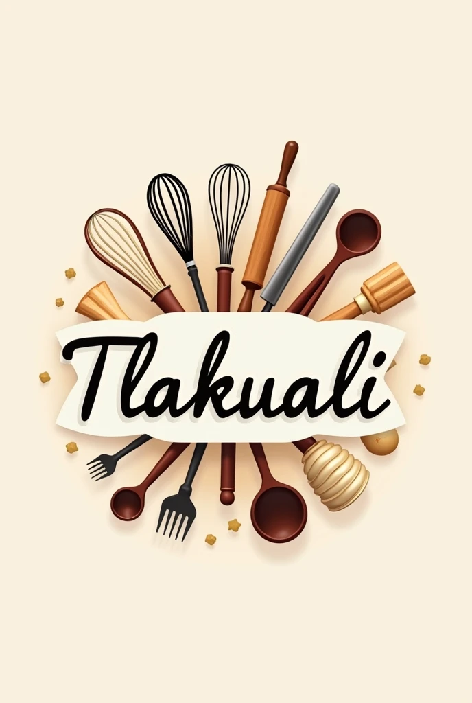 Dessert logo with the name tlakuali with the image of baking utensils 