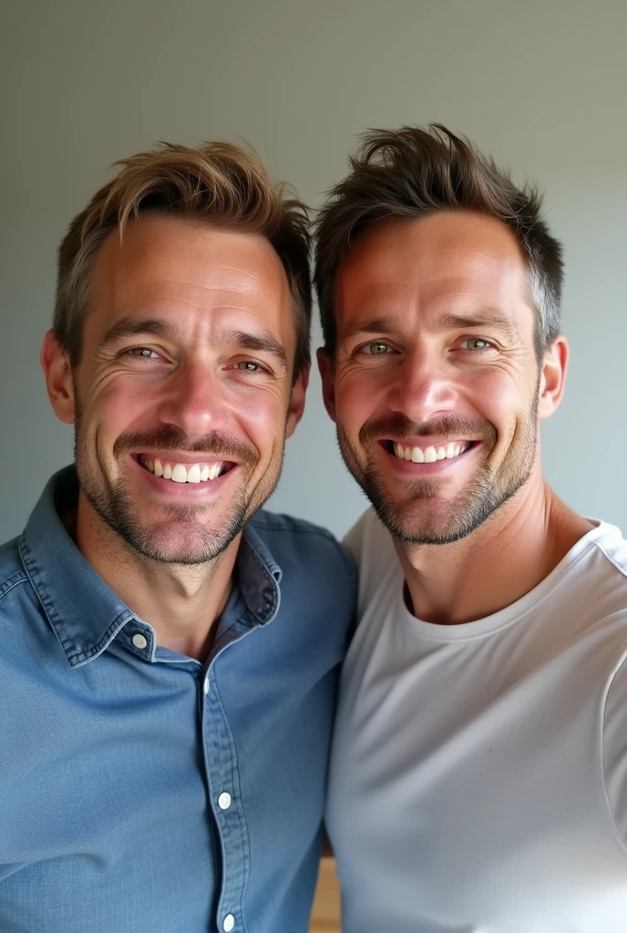 2 white British male. Make the image look like a selfie.
