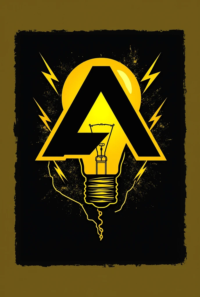 Create an electrical company emblem with the initials R and A with an electrical solutions slogan in Spanish, with the outline of Nintendo and light bulb and lightning bolt mixed in black and yellow colors