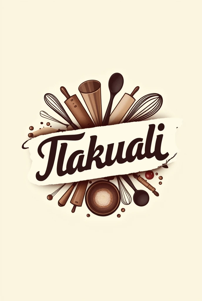 Dessert logo with the name tlakuali with the image of baking utensils
