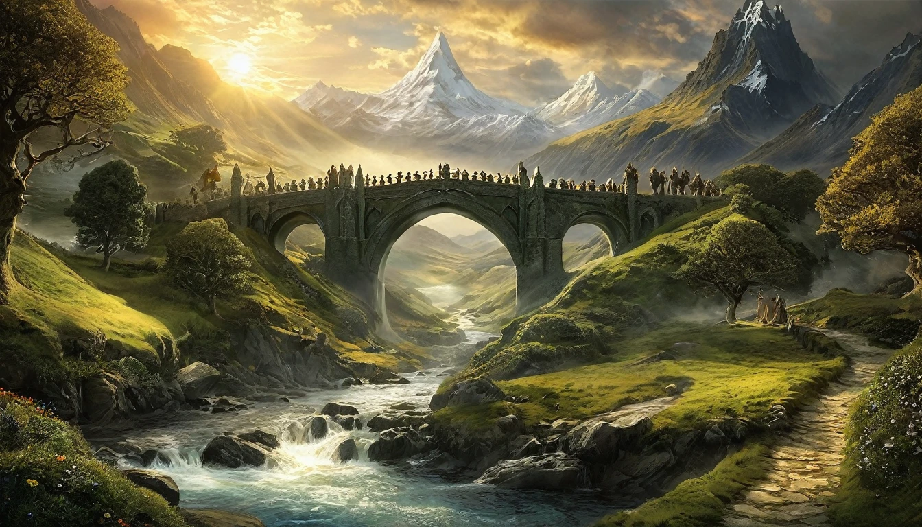 (Verse 1)
In the land of Middle-earth, a tale unfolds,
The Ring of Power, a story untold.
From the Shire's peace to Mordor's dread,
In Tolkien's words, an epic thread.

(Chorus)
"The Lord of the Rings," a journey divine,
Tolkien's creation, an adventure so fine.
From the hobbits' courage to the wizard's might,
In Middle-earth's realm, darkness fights.

(Verse 2)
Frodo the Ring-bearer, with Samwise by his side,
Through mountains and valleys, they stride.
From Rivendell's haven to Gondor's might,
In Tolkien's lore, heroes unite.

(Chorus)
"The Lord of the Rings," a tale so grand,
Tolkien's creation, across the land.
From the battles fought to the sacrifices made,
In Middle-earth's tapestry, courage displayed.

(Verse 3)
Aragorn the king, in shadows revealed,
Gimli the dwarf, with axe well-keeled.
Legolas the elf, with bow so true,
In Tolkien's saga, hearts renew.

(Bridge)
A tribute to friendship, a tribute to lore,
In Tolkien's world, legends soar.
The power of unity, the power of hope,
In "The Lord of the Rings," destiny's scope.

(Verse 4)
Galadriel's light, in forests deep,
Guides the Fellowship through paths they keep.
Gandalf the Grey, with wisdom and might,
In Tolkien's realm, shadows take flight.

(Chorus)
"The Lord of the Rings," a saga so vast,
Tolkien's creation, to the last.
From the quest's beginning to the journey's end,
In Middle-earth's heart, love transcends.

(Outro)
In the fires of Mount Doom, the fate is sealed,
In Tolkien's epic, wounds are healed.
The Fellowship's quest, forever will sing,
In the heart of Middle-earth, where hope takes wing.