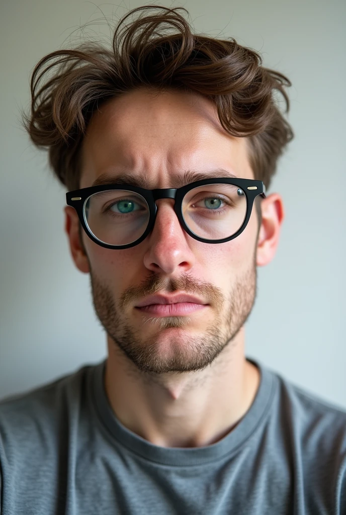 Young white British man - selfie style photo - wearing glasses, ugly looking