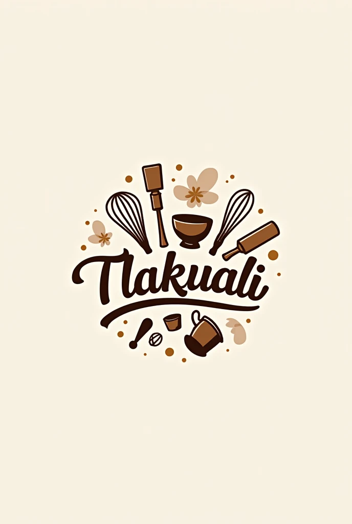 Dessert logo with the name tlakuali with the image of baking utensils 