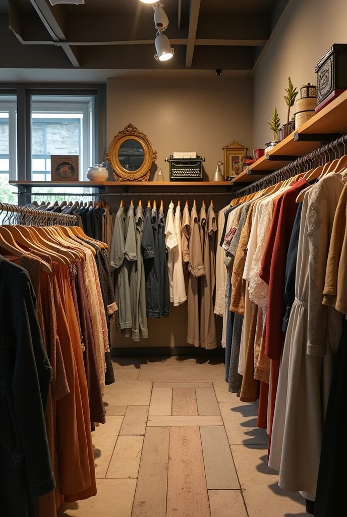 vintage second hand clothing store vintage clothing, minimalist place 