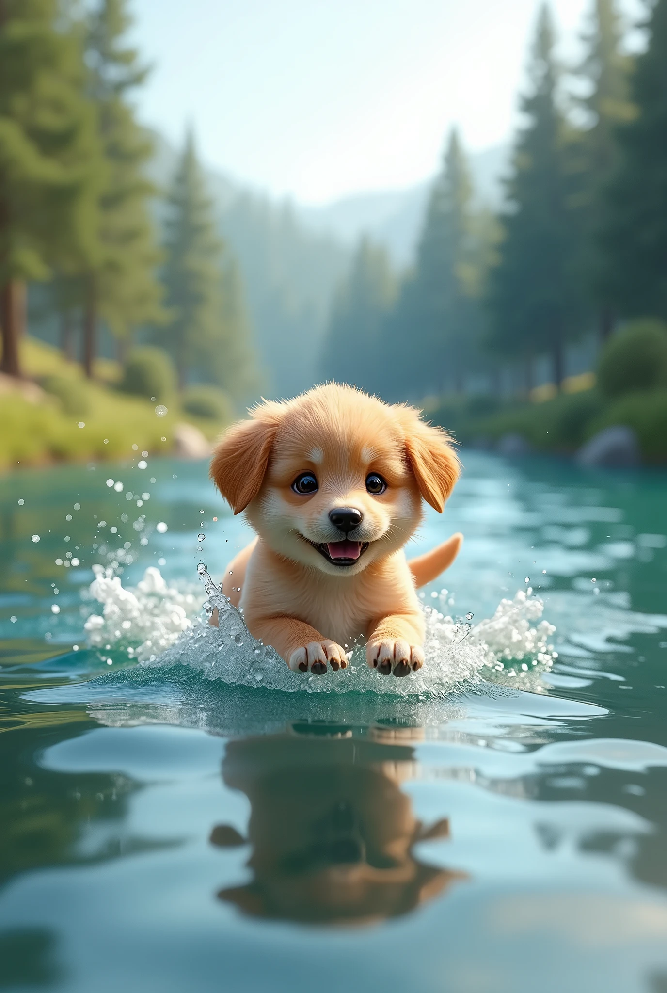 puppy swimming in lake