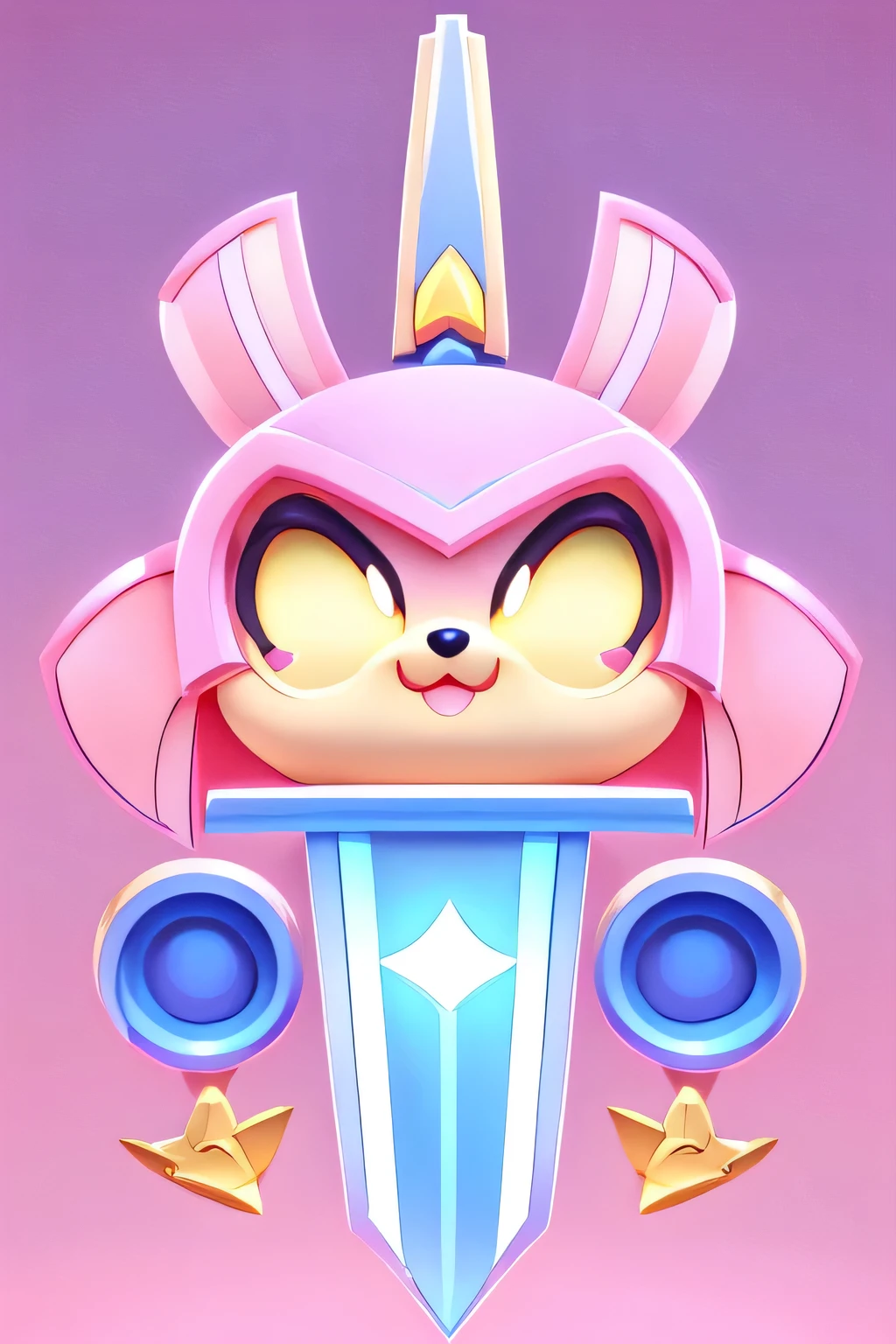 symmetrical pattern, longsword ,weapon, pink color, cute, Disney style, European and American cartoons, stylized game art game assets, 3d rendering style, stylized game art, 3d icons for mobile games, , games Icon stylization, mobile game assets, detailed game art, game icon assets