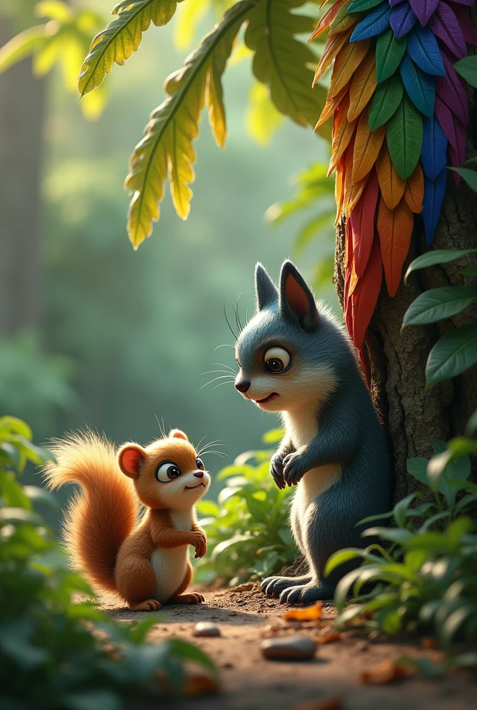 A squirrel crying while looking at a macaw tree