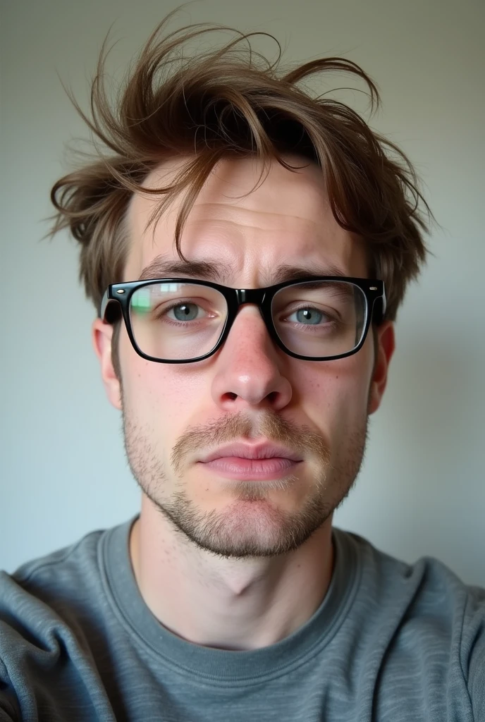 Young white British man - selfie style photo - wearing glasses, ugly looking
