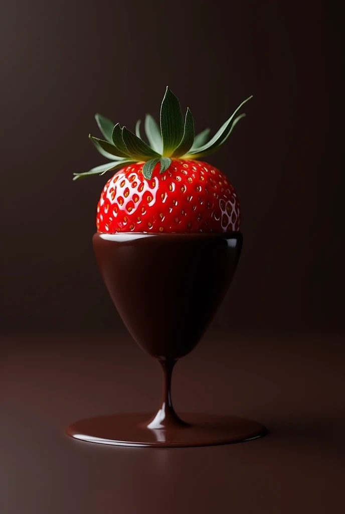 Strawberry dipped in a dark chocolate mirror without light reflections