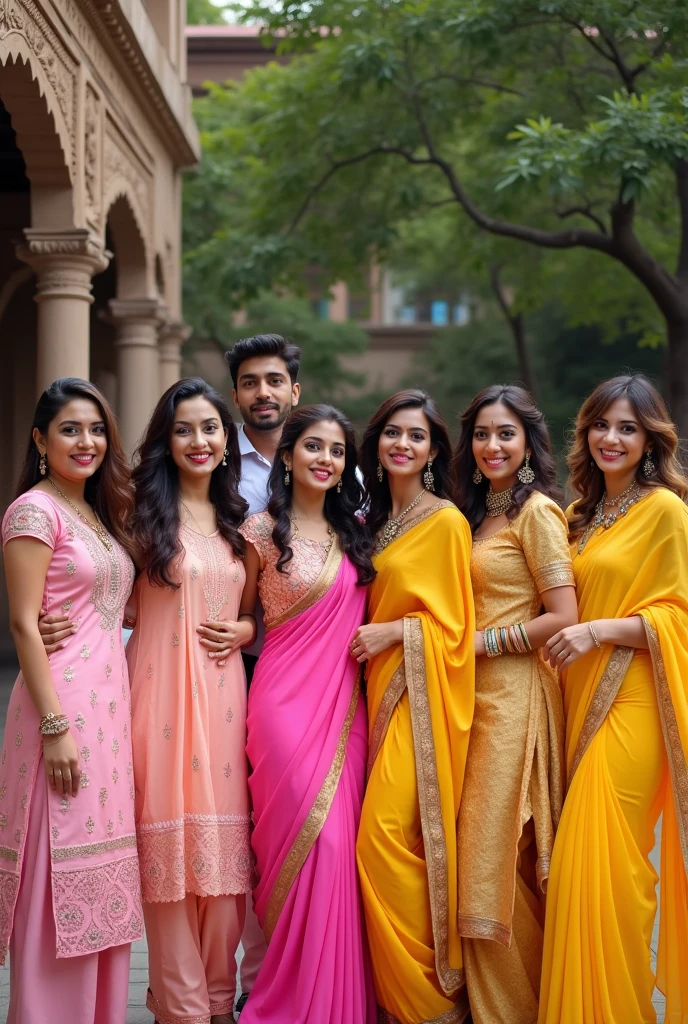 10 people group photoshoot with 5 pink panjabi & 5 yellow sari