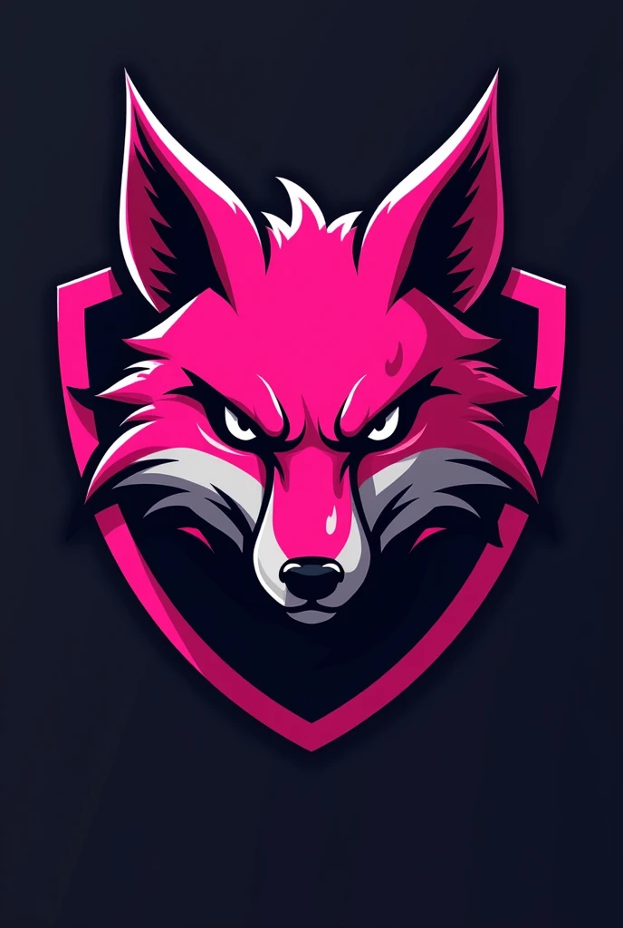 Sports logo for competitive gaming, the color is pink, and must show the mascot which is the pink fox, aggressive, showing the competitiveness and determination of sports games.