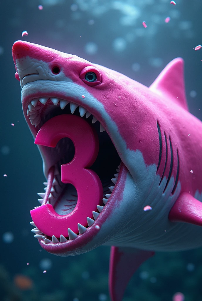 Pink shark eating the number 3