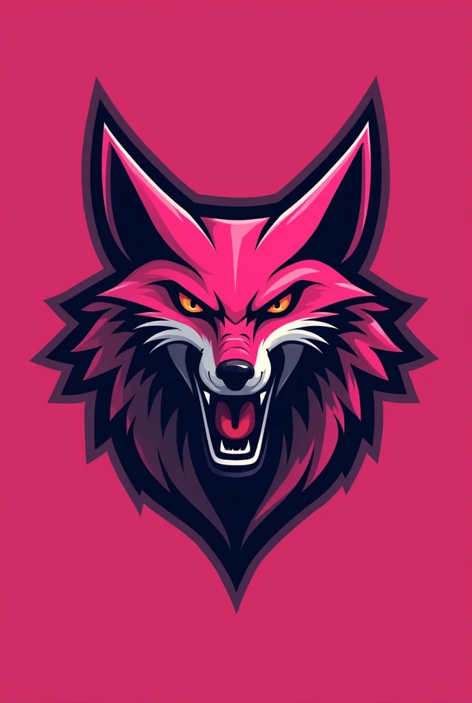 Sports logo for competitive gaming, the color is pink, and must show the mascot which is the pink fox, aggressive, showing the competitiveness and determination of sports games.
