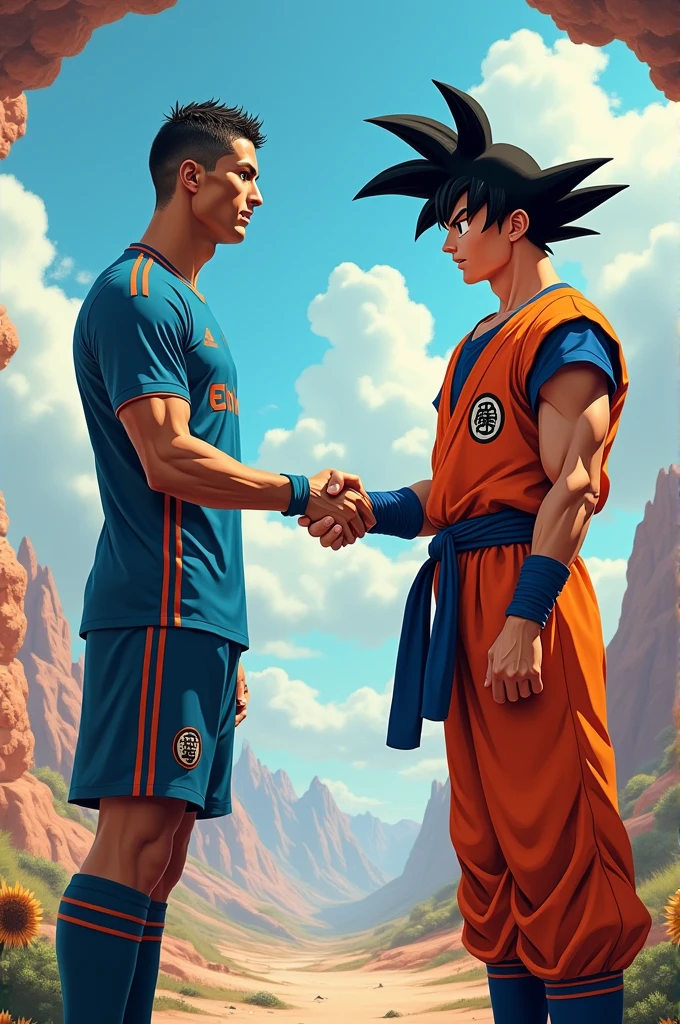 Cristiano shaking hands with Son Goku