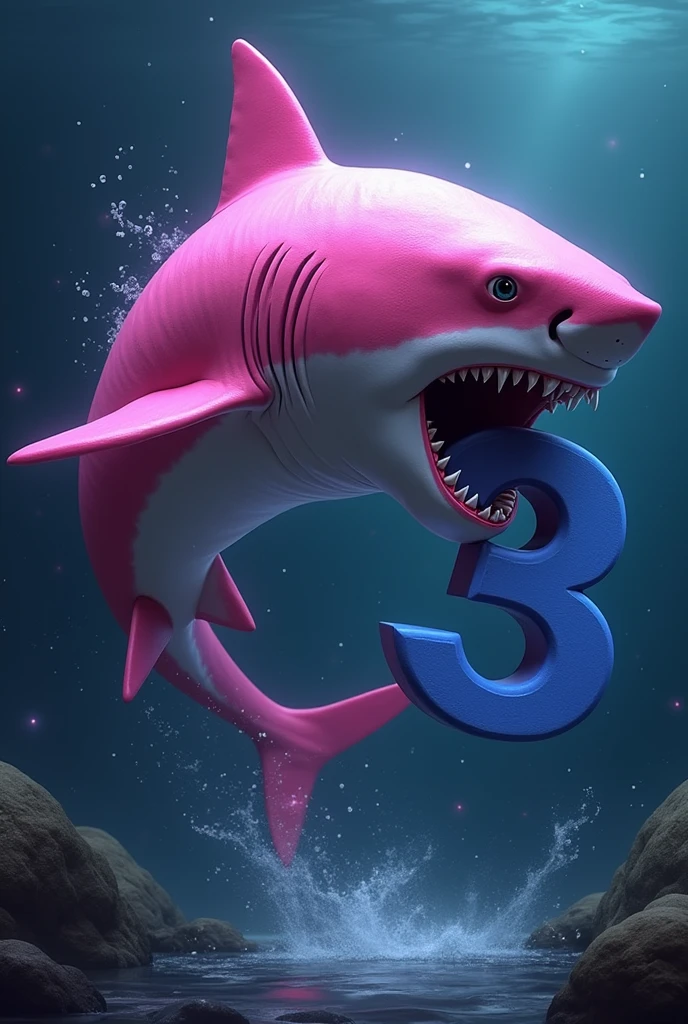 Pink shark eating the number 3