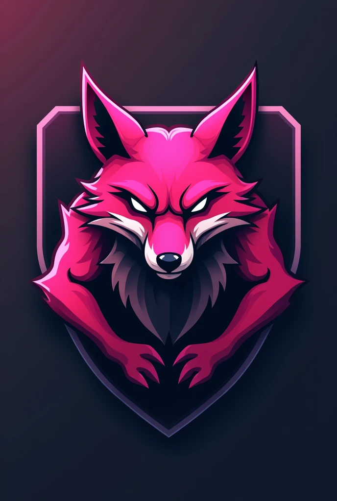 Sports logo for competitive gaming, the color is pink, and must show the mascot which is the pink fox, aggressive, showing the competitiveness and determination of sports games.