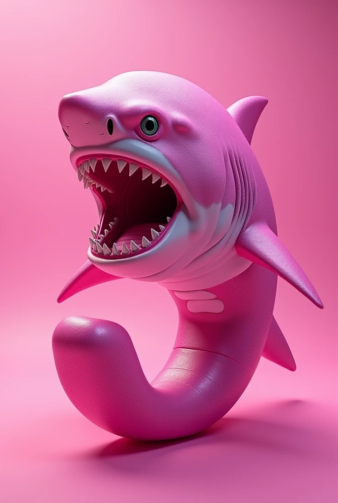 Pink image of a pink shark eating the number 3 