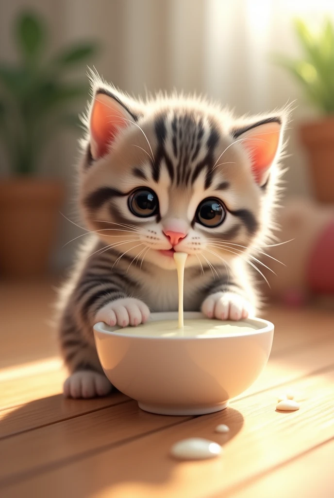 A kitten drinking milk
