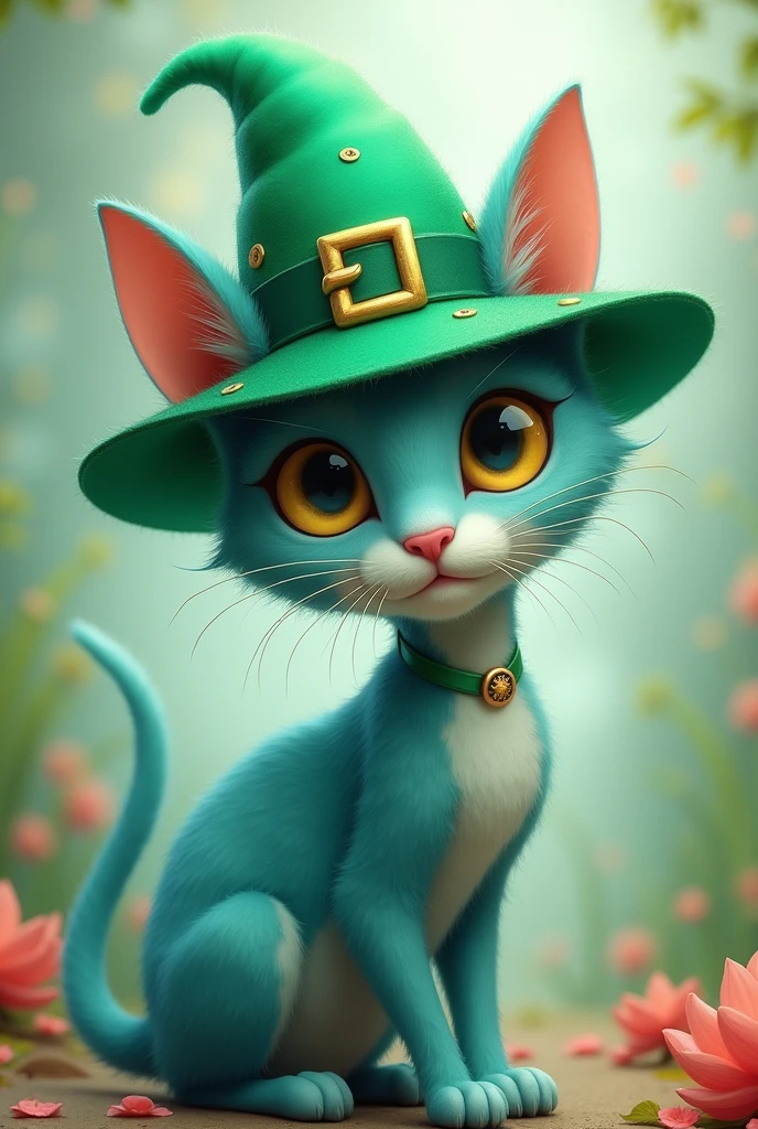 Blue cat with green hat 