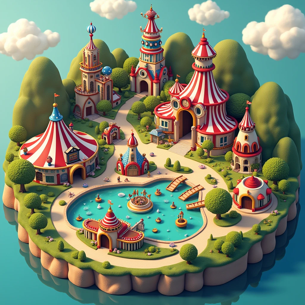 Create a slightly 3D-inspired site plan of an amusement park