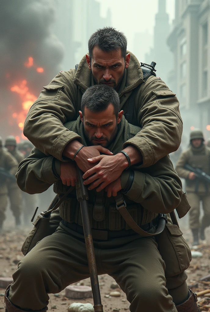 Man protects his friend in war