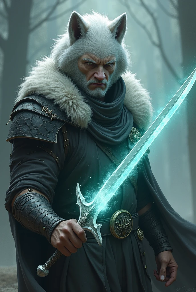 A man with wolf ears and a wolf-shaped soul sword
