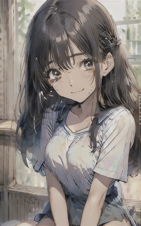 Highest quality,masterpiece,8k,Open your feet wide、 1 person, alone, Black Hair, Ponytail Hair,White underwear、 (Ripped underwear, Thong、See-through underwear、Shoulder slip、Underwear slip、Stitch Slip)、handcuffs, Lock, belly button, tears, (Back arm: 1.2), Clenched, Lock, Heart-shaped pupils, Open your mouth, Very good,blush、(Are crying:1.5)、((Gasp、))、Cramp、(((Squirting))) No pants