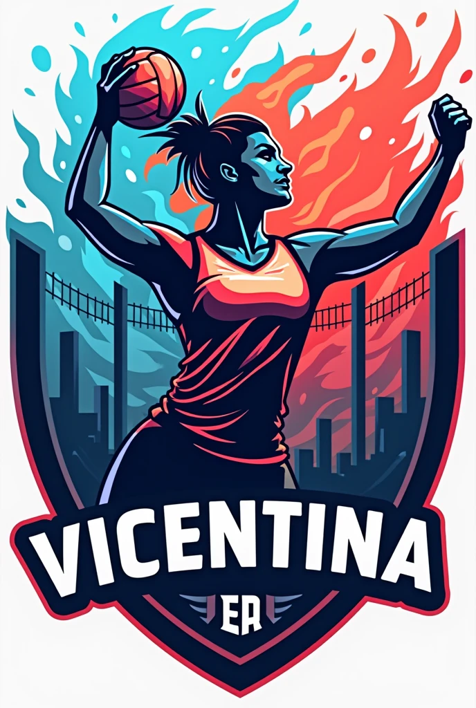 Generate a logo for a volleyball team with the name Vicentina
