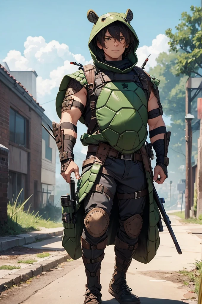 turtle man wearing turtle armor with bow and arrow