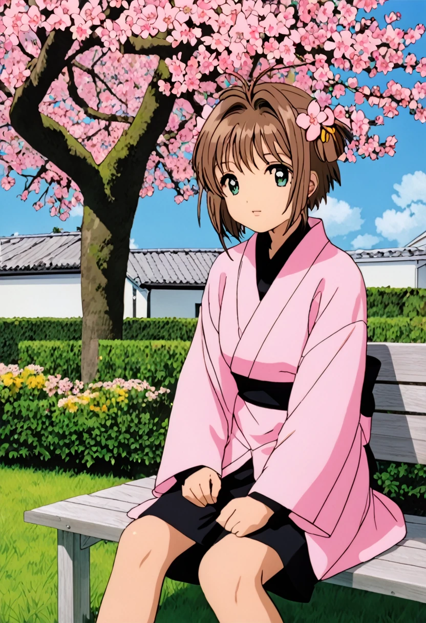 Sakura Kinomoto, sit in garden