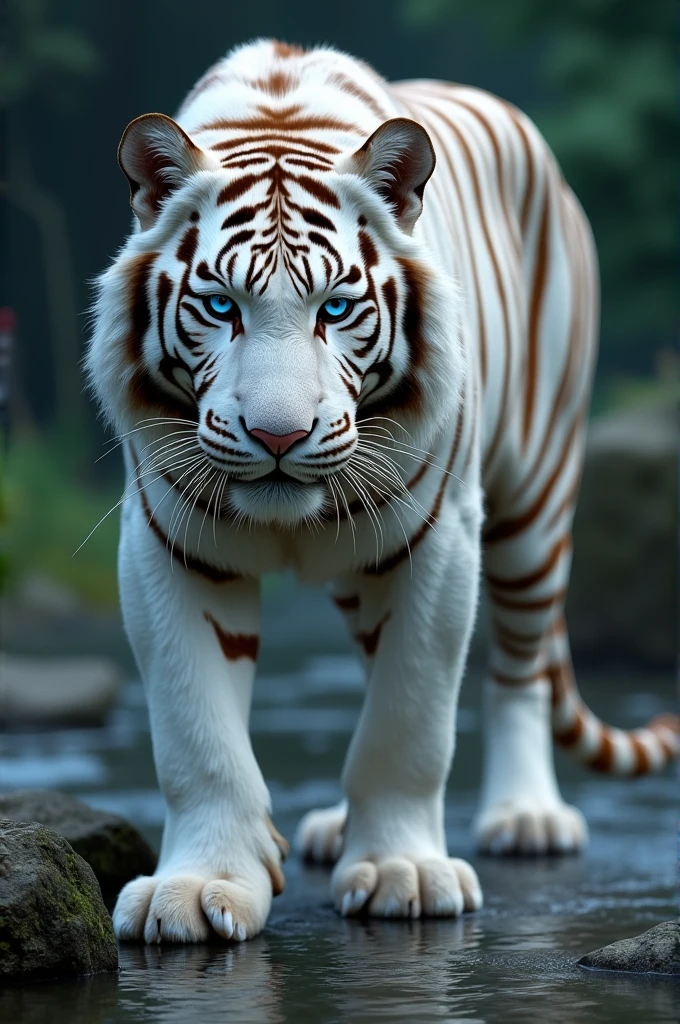 8k photorealistic textures realistic fur(1.4) blue eyed white bengal tiger