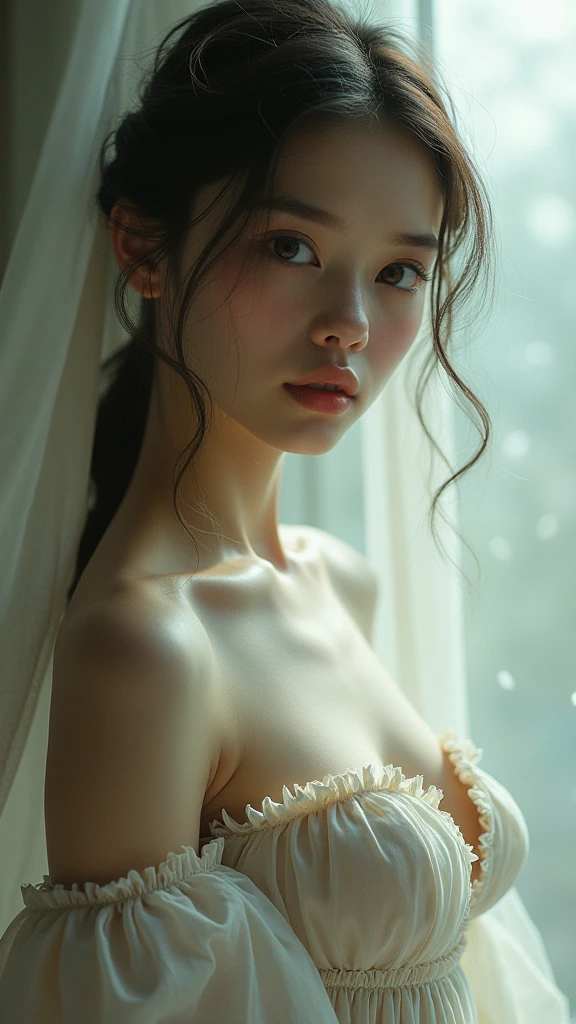 dreamlike, (detailed eyes),(detailed facial features), (detailed clothes features), (shiny skin),(slender girl),(slim girl), 1girl,large breasts