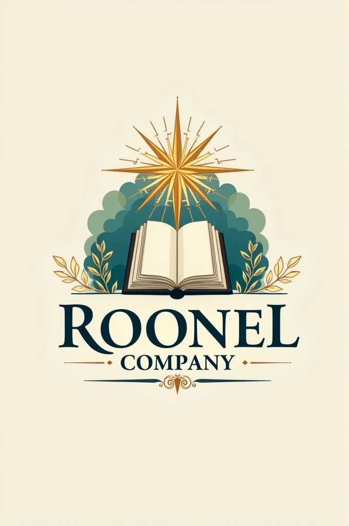 A distinguished logo for 'Roonel Company,' reflecting its focus on biblical imagery and multimedia content. The design features a central motif such as a stylized depiction of a biblical symbol—like a scroll, a dove, or a radiant star—integrated with modern, digital elements to represent video and visual media. The text 'Roonel Company' is rendered in a classic serif or elegant script font, with subtle, sacred embellishments. The color palette includes deep, reverent tones like royal blue, gold, and earthy green, conveying both spiritual significance and artistic sophistication. The logo should blend traditional biblical themes with a contemporary and professional aesthetic, emphasizing creativity and devotion.