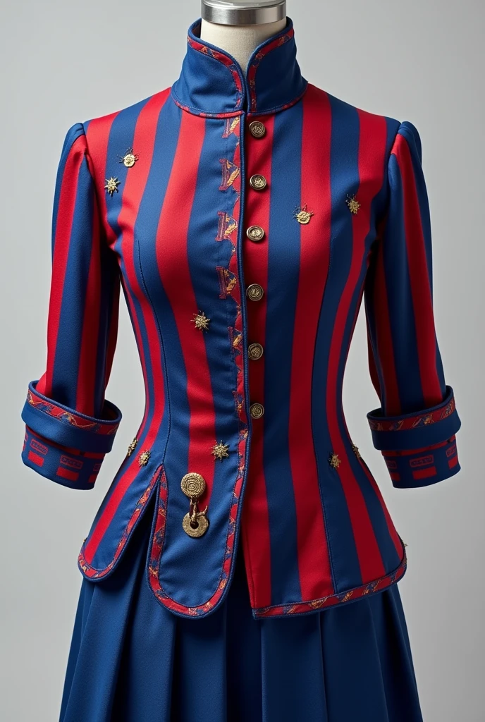 Make a blouse for the interclass with the colors blue and red, make the blouse very detailed with stripes with several details. Interclass Blouse, of game