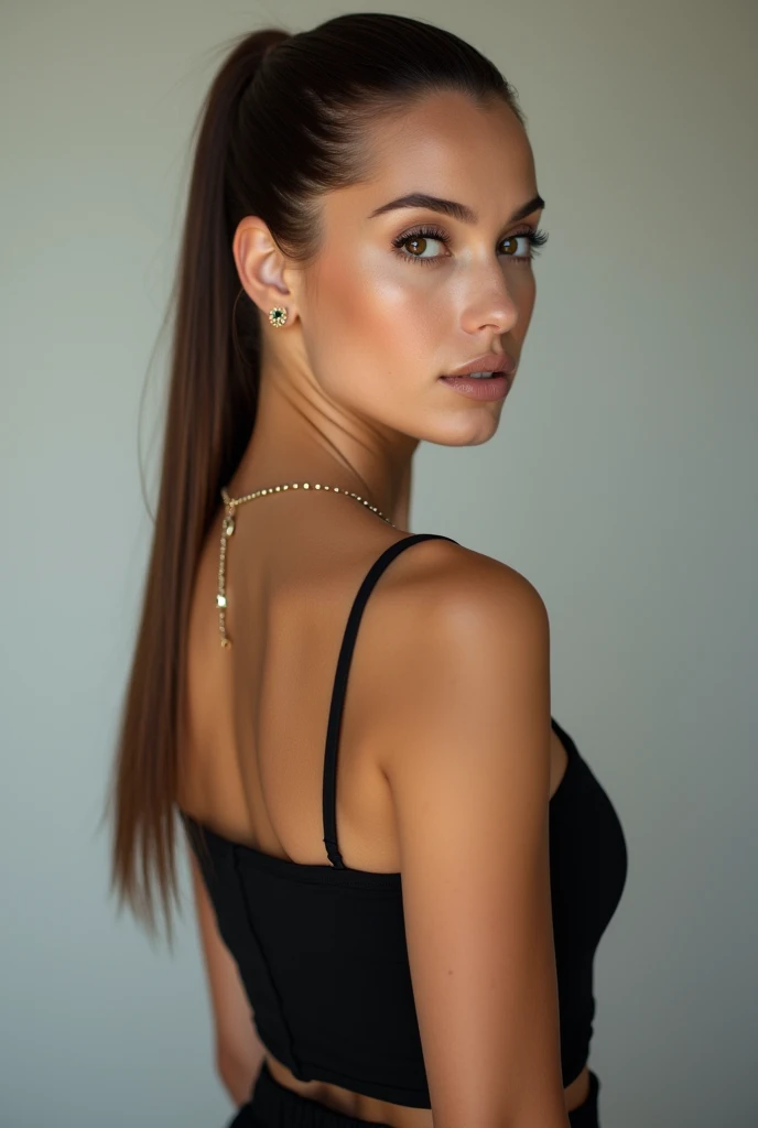 Woman with a 2 meter long neck, photo taken with nikon d750, cubist art.