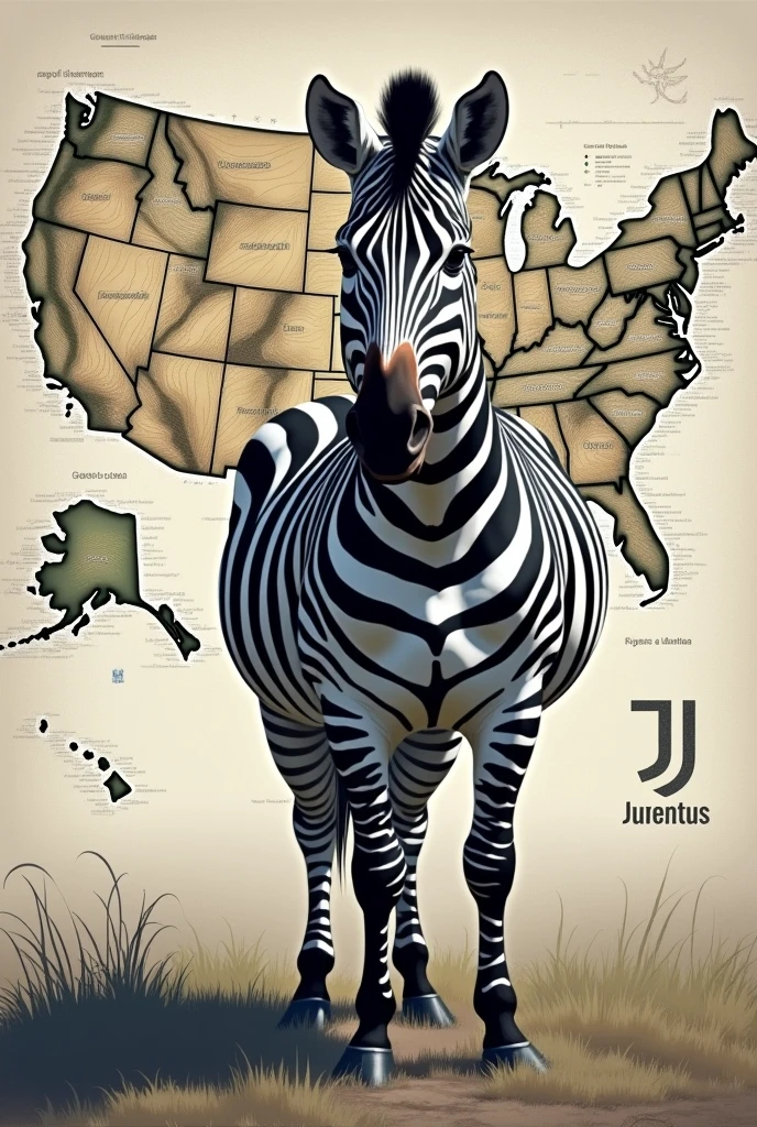 Zebra as the mascot of Juventus club with American map
