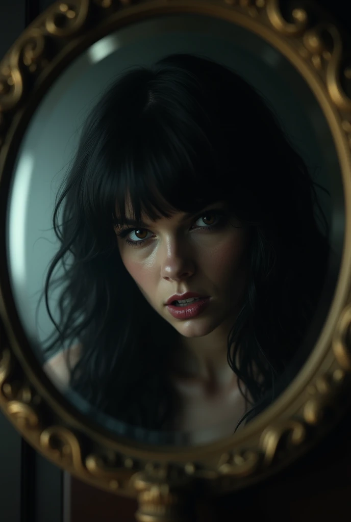 Black haired evil Taylor Swift looking at me through a mirror