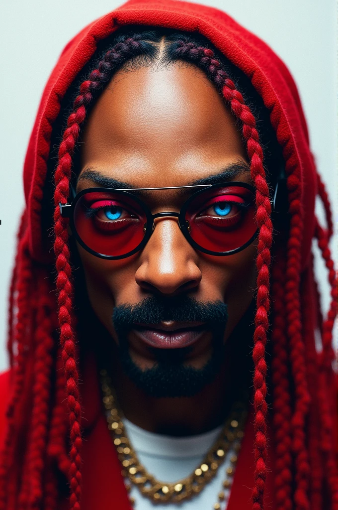 Create a picture of the blue eyed Snoop Dog Redhead