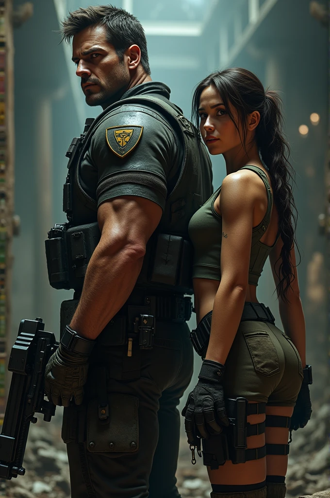 Caracters,Cris redfield,resident evil, and Lara CROFT,tomb Raider ,preparing for the battel