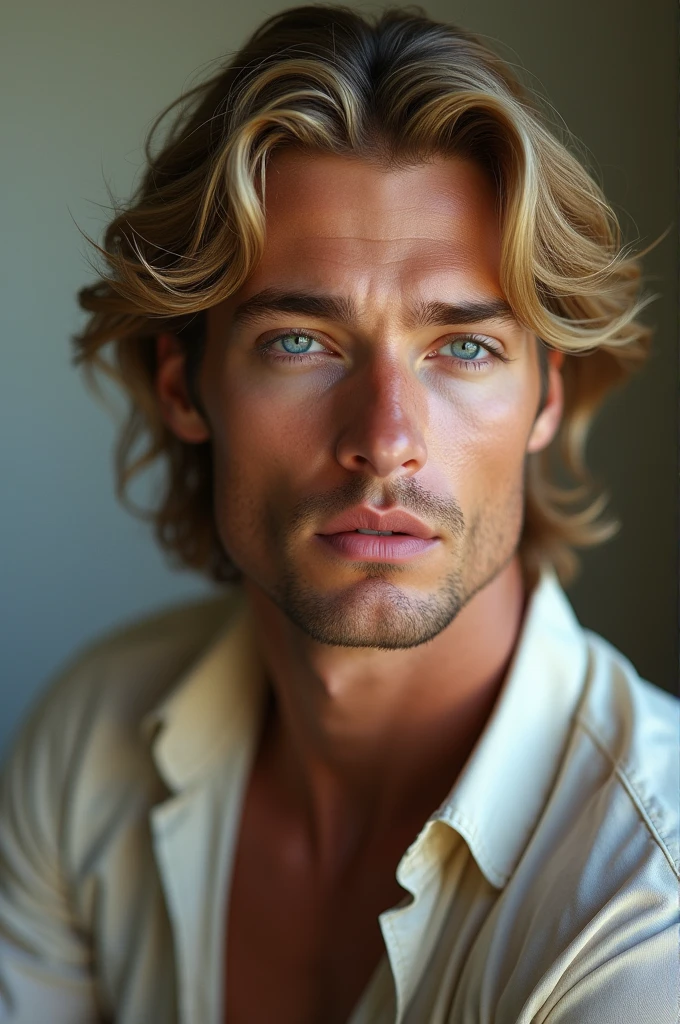 Perfect man, blond, blue eyes, oval face