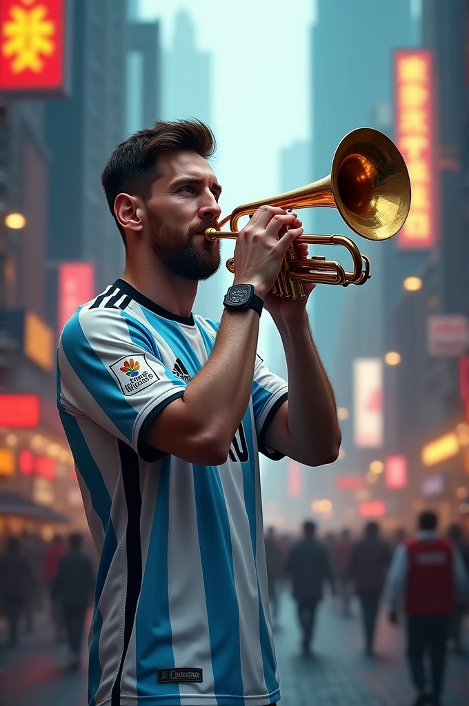 Lionel Messi plays the trumpet